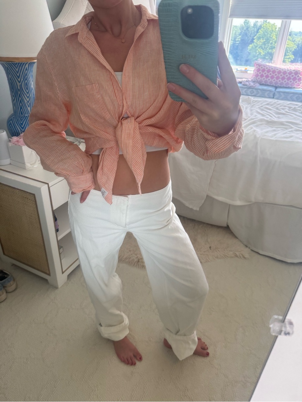 Frank and Eileen Striped Button-Up Shirt — Peach Stripe